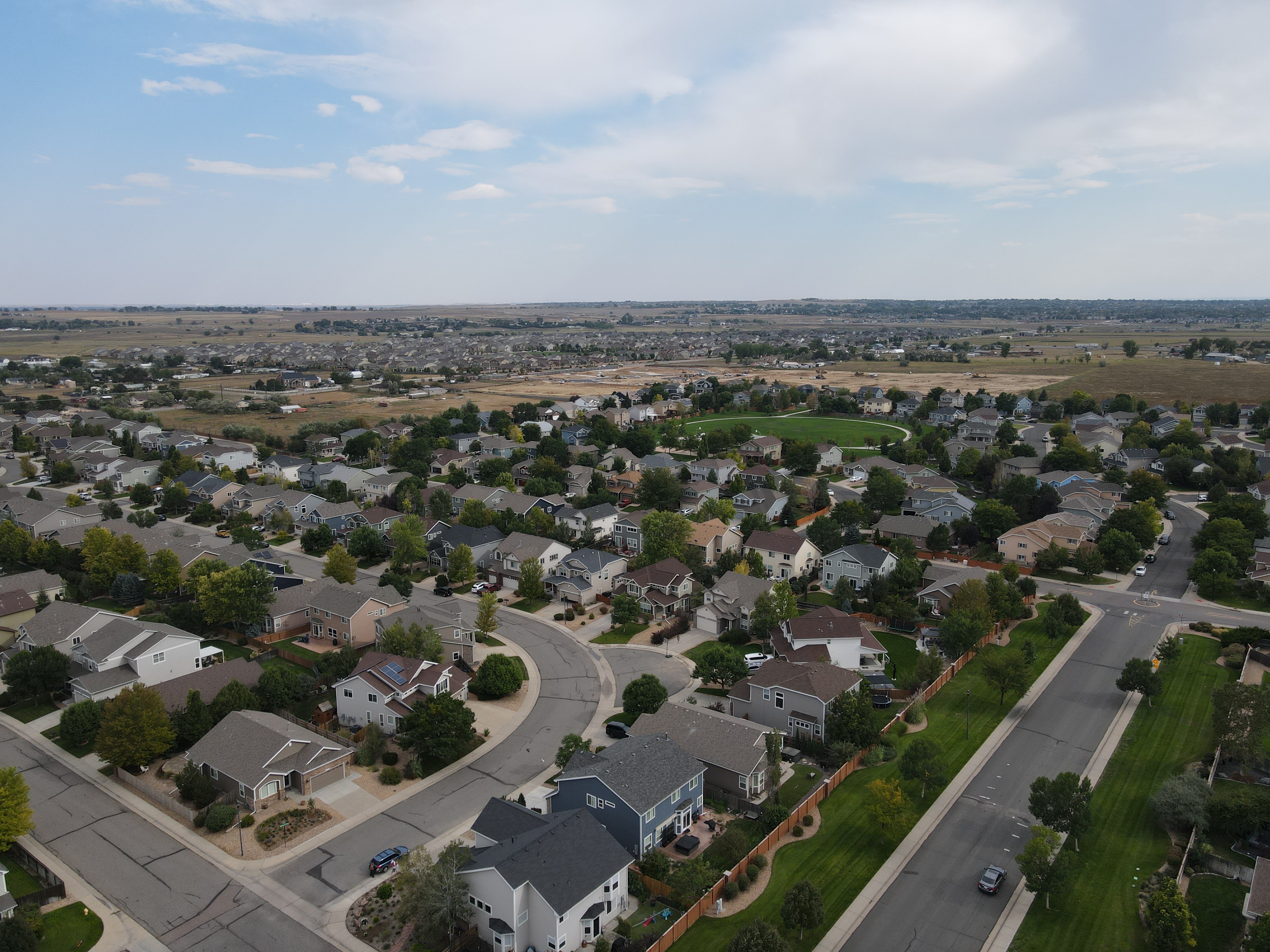 Aerial view of a neighborhood